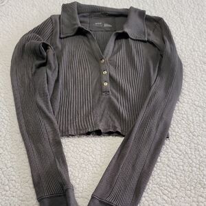 Aerie Charcoal Ribbed Button Down Shirt